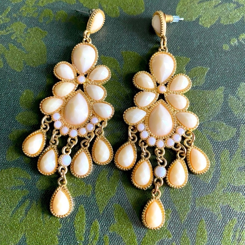 Ivory and Gold Chandelier Earrings
